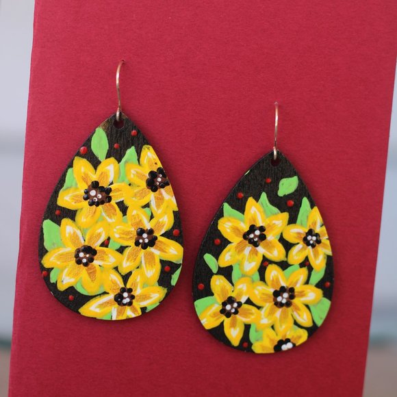 Sunflower Hand painted Earrings Light and custom - Picture 1 of 8